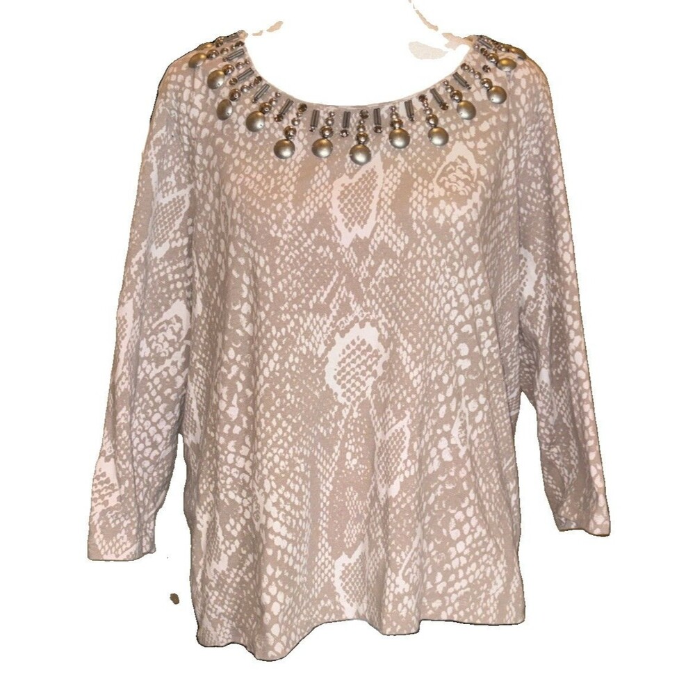 Ruby Road Women's 1X Tunic Top with Snake print and Silver Embellishment